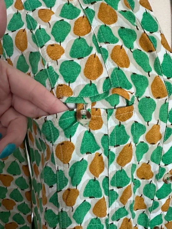 Anthropologie Conversations Pear Print Button Up Shirt Size 10 - Picture 5 of 12